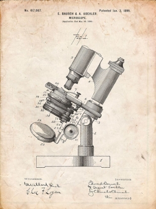 Picture of PP721-VINTAGE PARCHMENT BAUSCH AND LOMB MICROSCOPE PATENT POSTER