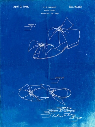 Picture of PP722-FADED BLUEPRINT BEACH SANDAL 1934 PATENT POSTER