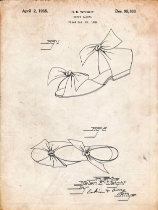 Picture of PP722-VINTAGE PARCHMENT BEACH SANDAL 1934 PATENT POSTER