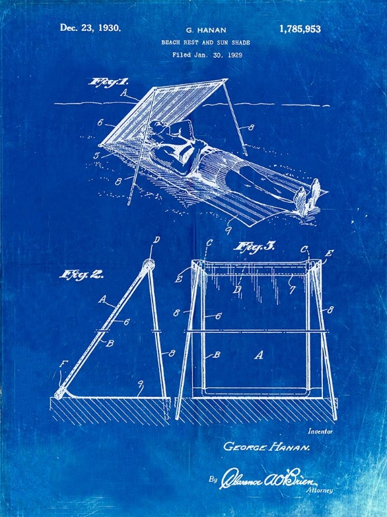 Picture of PP723-FADED BLUEPRINT BEACH SHADE 1929 PATENT WALL ART POSTER