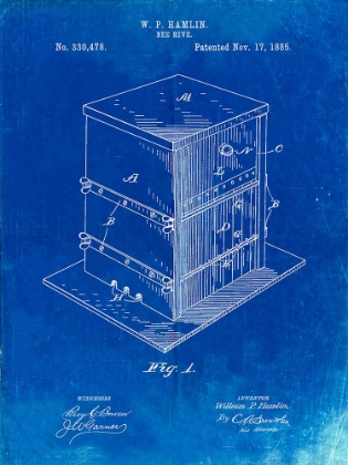 Picture of PP724-FADED BLUEPRINT BEE HIVE EXTERIOR PATENT POSTER