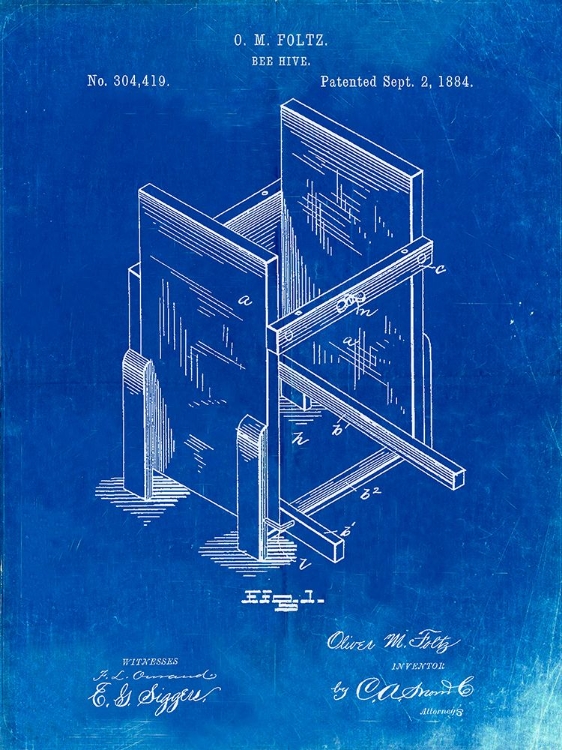 Picture of PP725-FADED BLUEPRINT BEE HIVE FRAMES PATENT POSTER