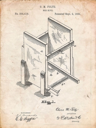 Picture of PP725-VINTAGE PARCHMENT BEE HIVE FRAMES PATENT POSTER