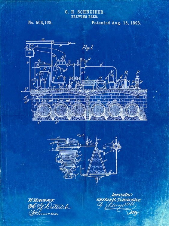 Picture of PP728-FADED BLUEPRINT BEER BREWING SCIENCE 1893 PATENT POSTER