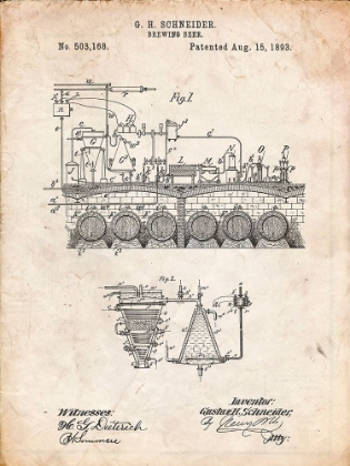 Picture of PP728-VINTAGE PARCHMENT BEER BREWING SCIENCE 1893 PATENT POSTER