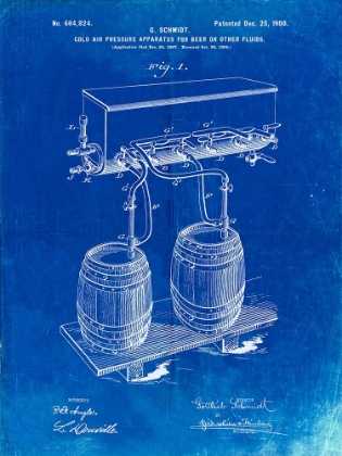 Picture of PP729-FADED BLUEPRINT BEER KEG COLD AIR PRESSURE TAP POSTER