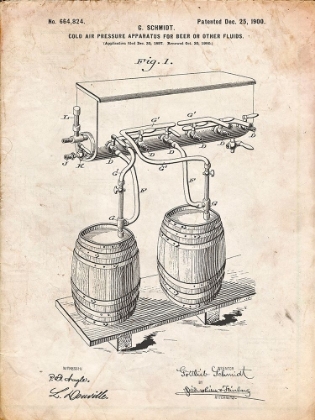 Picture of PP729-VINTAGE PARCHMENT BEER KEG COLD AIR PRESSURE TAP POSTER