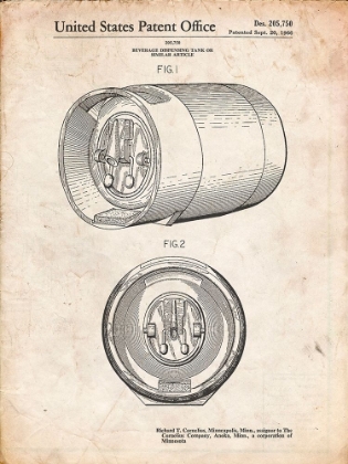 Picture of PP730-VINTAGE PARCHMENT BEER KEG PATENT POSTER
