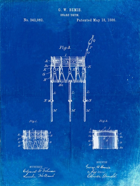 Picture of PP732-FADED BLUEPRINT BEMIS MARCHING SNARE DRUM AND STAND PATENT POSTER