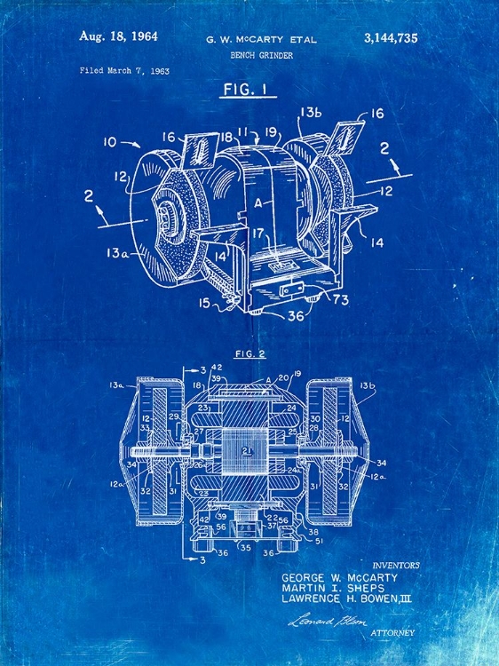 Picture of PP733-FADED BLUEPRINT BENCH GRINDER PATENT POSTER
