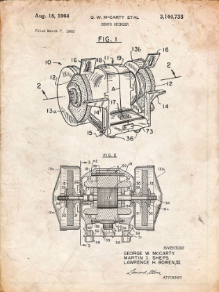 Picture of PP733-VINTAGE PARCHMENT BENCH GRINDER PATENT POSTER