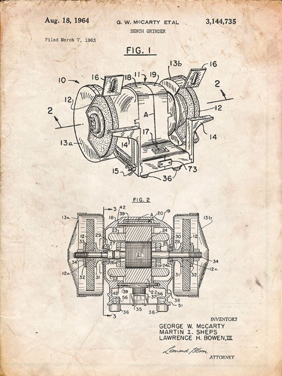 Picture of PP733-VINTAGE PARCHMENT BENCH GRINDER PATENT POSTER