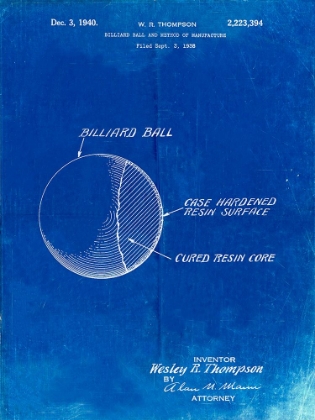 Picture of PP736-FADED BLUEPRINT BILLIARD BALL PATENT POSTER