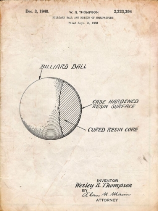 Picture of PP736-VINTAGE PARCHMENT BILLIARD BALL PATENT POSTER