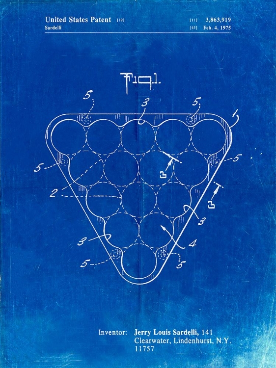 Picture of PP737-FADED BLUEPRINT BILLIARD BALL RACK PATENT POSTER