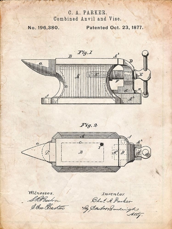 Picture of PP741-VINTAGE PARCHMENT BLACKSMITH ANVIL PATENT POSTER