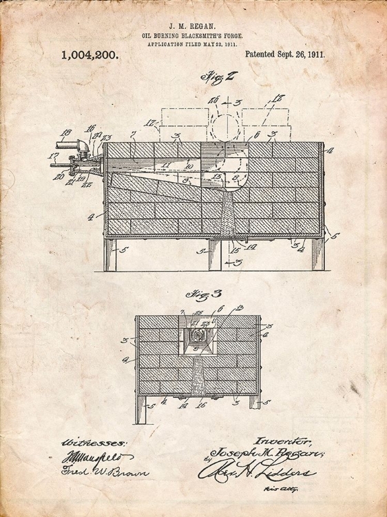 Picture of PP742-VINTAGE PARCHMENT BLACKSMITH FORGE PATENT POSTER