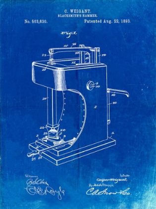 Picture of PP743-FADED BLUEPRINT BLACKSMITH HAMMER 1893 PATENT POSTER