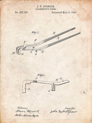 Picture of PP744-VINTAGE PARCHMENT BLACKSMITH TONGS PATENT POSTER