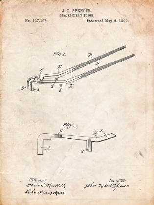 Picture of PP744-VINTAGE PARCHMENT BLACKSMITH TONGS PATENT POSTER