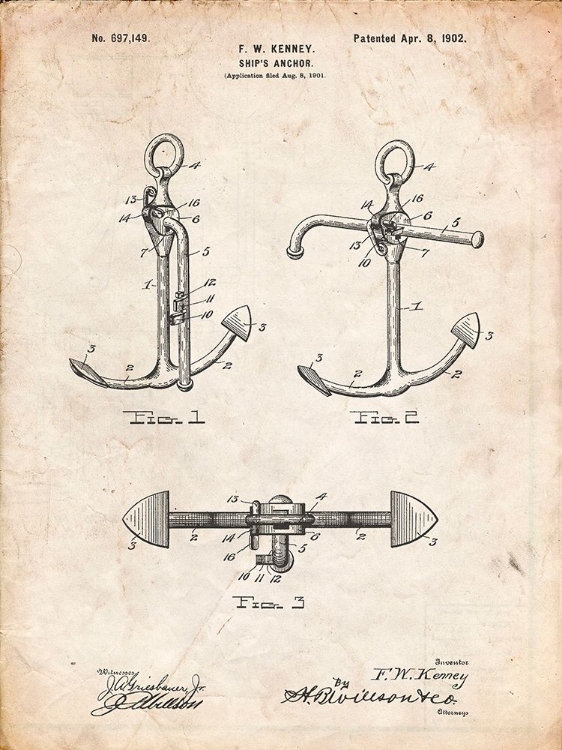 Picture of PP745-VINTAGE PARCHMENT BOAT ANCHOR PATENT POSTER