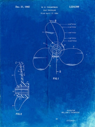 Picture of PP746-FADED BLUEPRINT BOAT PROPELLER 1964 PATENT POSTER