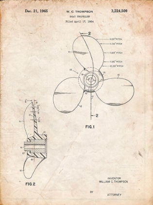Picture of PP746-VINTAGE PARCHMENT BOAT PROPELLER 1964 PATENT POSTER