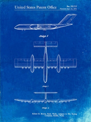 Picture of PP749-FADED BLUEPRINT BOEING RC-1 AIRPLANE CONCEPT PATENT POSTER