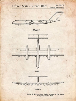 Picture of PP749-VINTAGE PARCHMENT BOEING RC-1 AIRPLANE CONCEPT PATENT POSTER