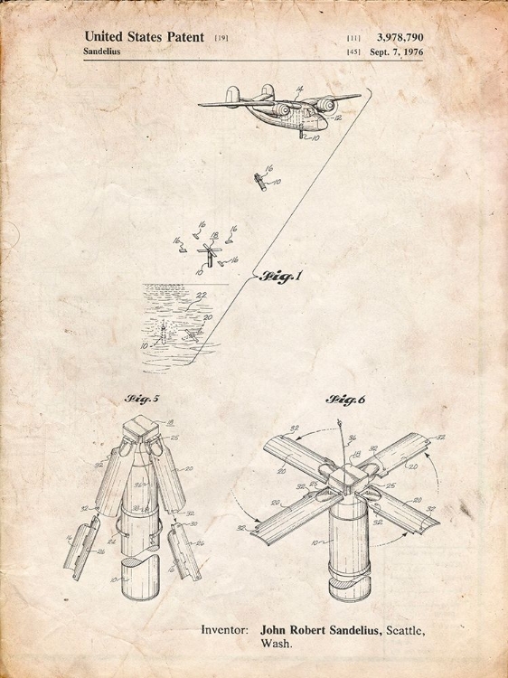 Picture of PP750-VINTAGE PARCHMENT BOEING SONOBUOY PATENT POSTER