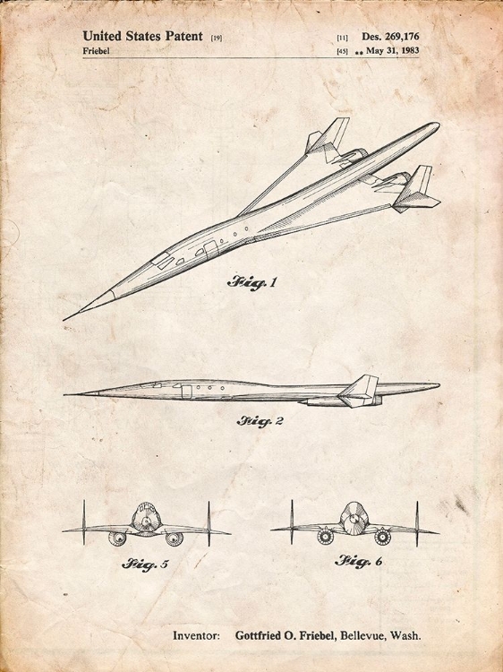 Picture of PP751-VINTAGE PARCHMENT BOEING SUPERSONIC TRANSPORT CONCEPT PATENT POSTER