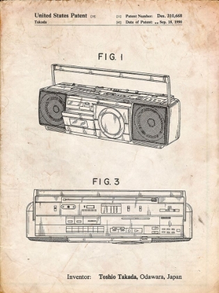 Picture of PP752-VINTAGE PARCHMENT BOOM BOX PATENT POSTER