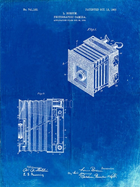 Picture of PP753-FADED BLUEPRINT BORSUM CAMERA CO REFLEX CAMERA PATENT POSTER