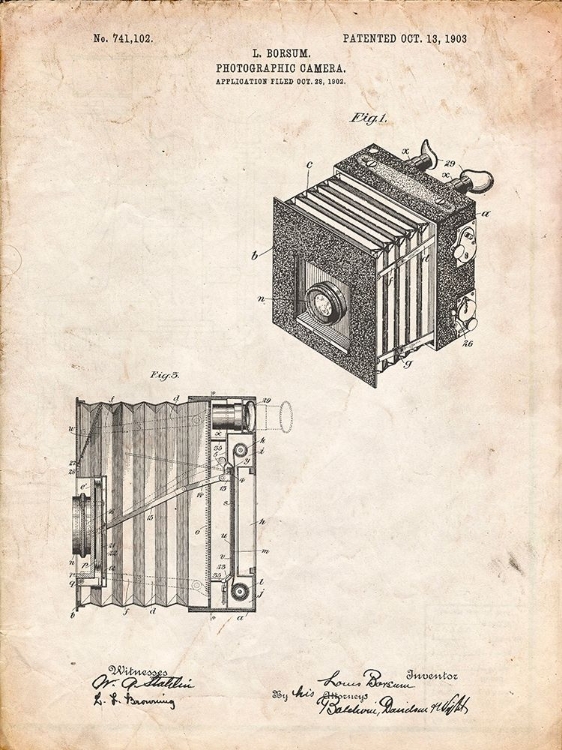 Picture of PP753-VINTAGE PARCHMENT BORSUM CAMERA CO REFLEX CAMERA PATENT POSTER