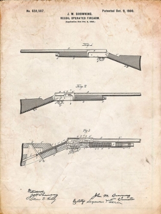 Picture of PP754-VINTAGE PARCHMENT BROWNING AUTO 5 SHOTGUN 1900 PATENT POSTER