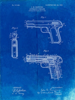 Picture of PP755-FADED BLUEPRINT BROWNING NO. 2 HANDGUN PATENT POSTER