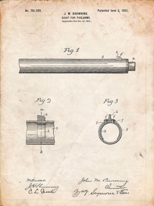 Picture of PP756-VINTAGE PARCHMENT BROWNING SIGHT FOR FIREARMS PATENT POSTER