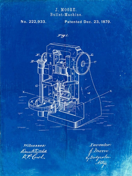 Picture of PP757-FADED BLUEPRINT BULLET MACHINE PATENT POSTER