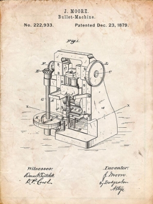 Picture of PP757-VINTAGE PARCHMENT BULLET MACHINE PATENT POSTER