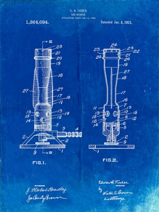 Picture of PP758-FADED BLUEPRINT BUNSEN BURNER 1921 PATENT POSTER