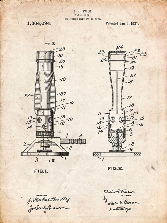 Picture of PP758-VINTAGE PARCHMENT BUNSEN BURNER 1921 PATENT POSTER