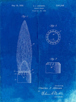 Picture of PP759-FADED BLUEPRINT BUNSEN BURNER GAS DISTRIBUTION PATENT POSTER