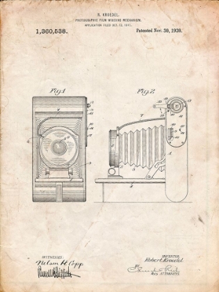 Picture of PP761-VINTAGE PARCHMENT CAMERA FILM WINDING PATENT PRINT