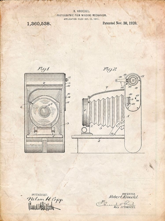 Picture of PP761-VINTAGE PARCHMENT CAMERA FILM WINDING PATENT PRINT