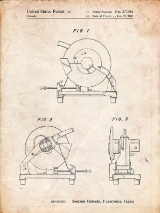 Picture of PP762-VINTAGE PARCHMENT CHOP SAW PATENT POSTER