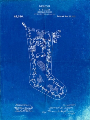 Picture of PP764-FADED BLUEPRINT CHRISTMAS STOCKING 1912 PATENT POSTER