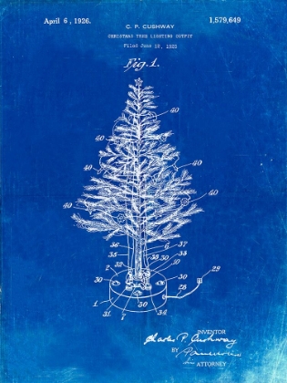 Picture of PP766-FADED BLUEPRINT CHRISTMAS TREE POSTER