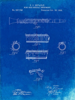 Picture of PP768-FADED BLUEPRINT CLARINET 1894 PATENT POSTER