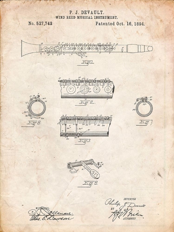 Picture of PP768-VINTAGE PARCHMENT CLARINET 1894 PATENT POSTER