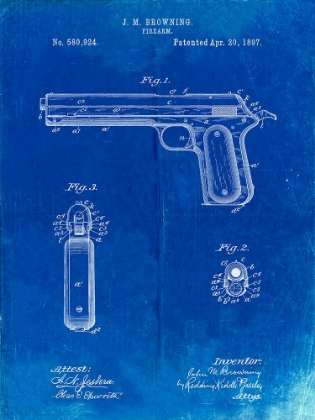 Picture of PP770-FADED BLUEPRINT COLT AUTOMATIC PISTOL OF 1900 PATENT POSTER